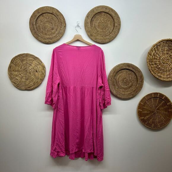 Torrid Pink Button Lace 3/4 Sleeve Slub Pintuck Neck Mini Dress Plus Size 2X - Picture 3 of 8